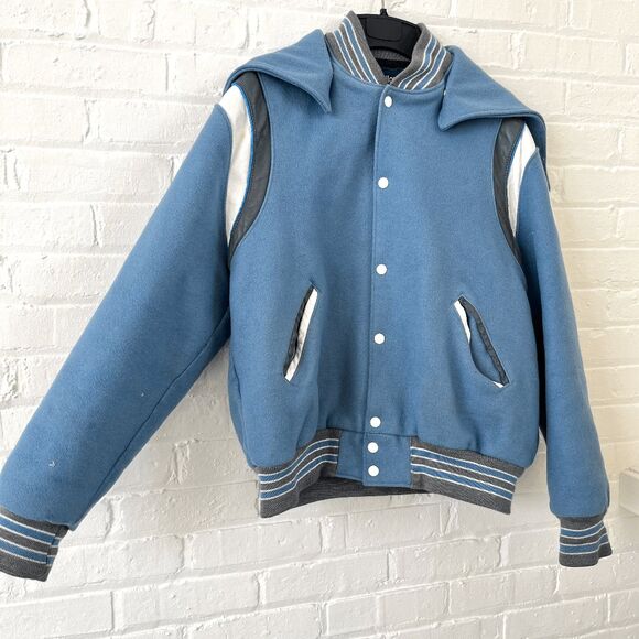 Unisex Holloway Varsity Jacket Heavy Wool Leather Accents Hood L/XL, 90s Vintage - Picture 8 of 12